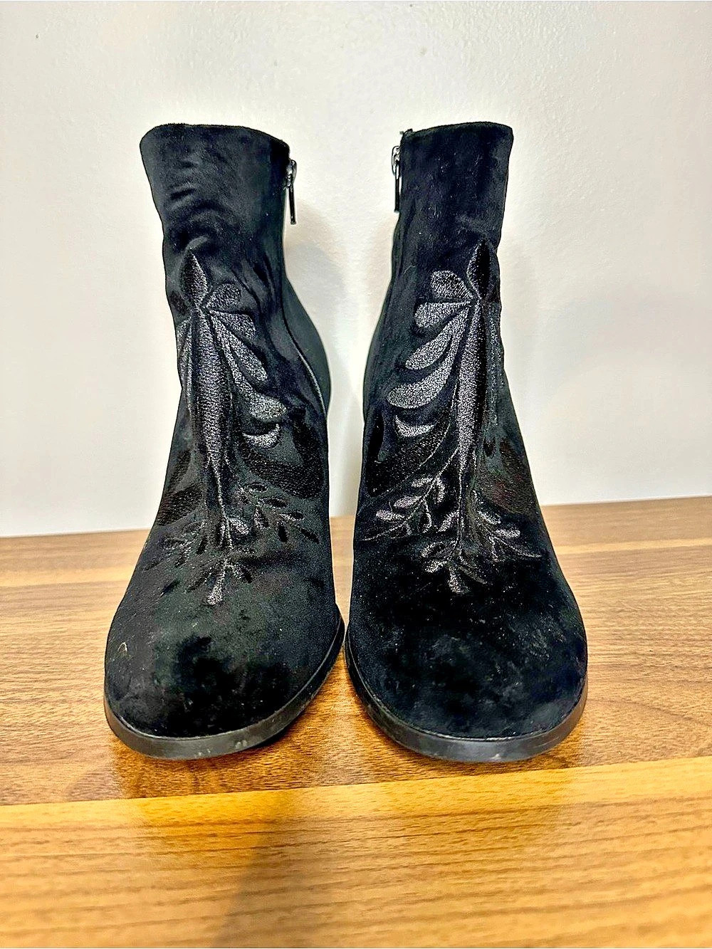 Rebel Black Embroidered Ankle Boots EU 39